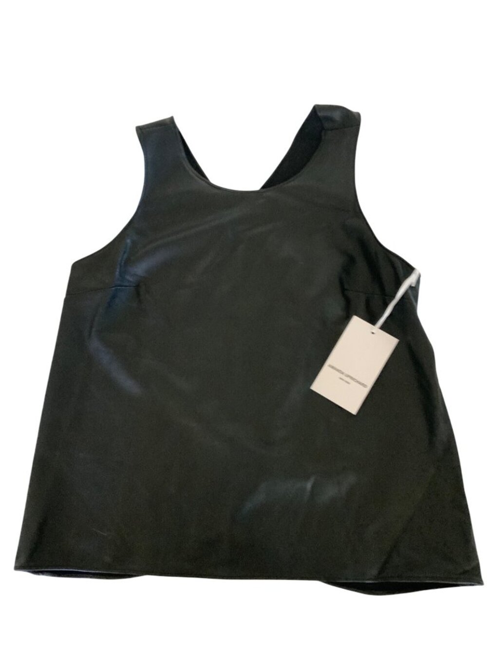 Amanda Uprichard Black Faux Leather Crossover Tank Top